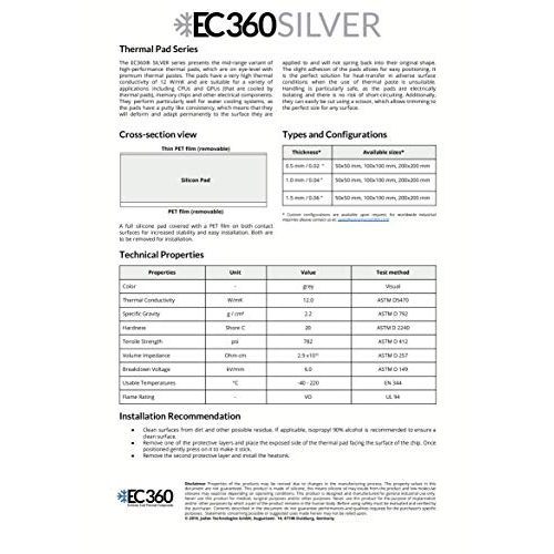 Wärmeleitpad EC360 ® SILVER 12W/mK (50 x 50 x 1,0 mm)