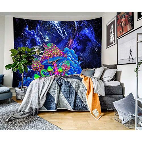 Wandteppich Zodight Psychedelic, Abstrakte Kunst Trippy Blau Pilz