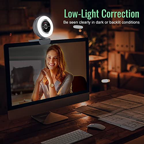 Webcam mit Ringlicht Angetube 60FPS 1080P, PC Kamera