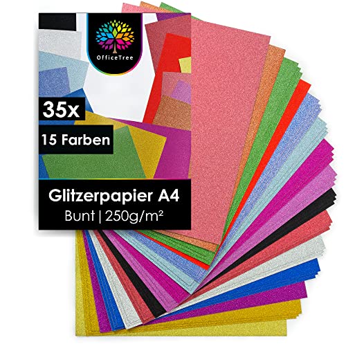 Die beste bastelpapier officetree 35 x glitzerpapier zum basteln a4 15 farben Bestsleller kaufen