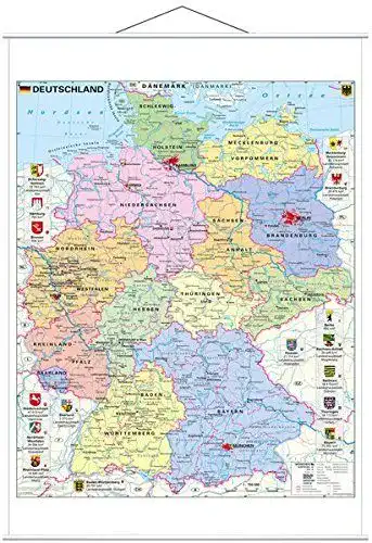 Deutschlandkarte Stiefel Deutschland politisch mit Wappen – Wandkarte
