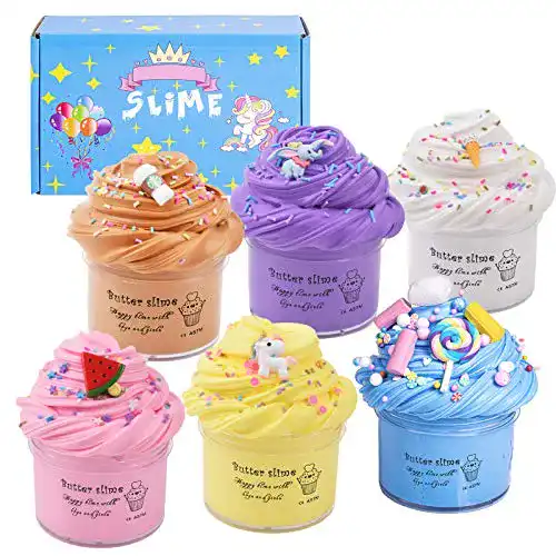 Fluffy Slime Uolor 6 Pack Set Kinder, Stressabbau Kreativ DIY