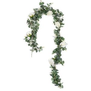 Girlande U’Artlines Künstliche Eukalyptus mit weißen Rosen Grün
