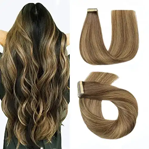 Haartressen Hotlulana Tape Extensions Echthaar 14zoll (35cm) Balayage
