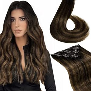 Hair Wefts LaaVoo 45cm Balayage Extensions Clip Human Hair Brown