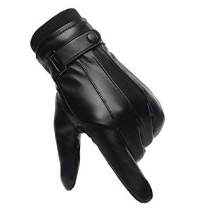 Gloves Men Wepop Winter Faux Leather Warm Thick Fleece Windproof