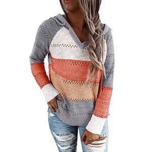 Hoodie Damen ANFTFH Sweatshirt Frauen Langarm-Striped Color Block