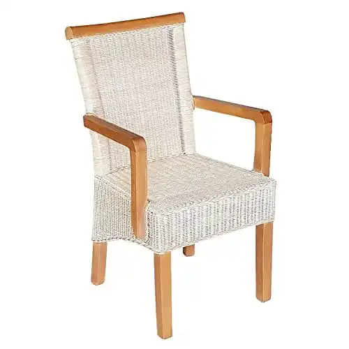 Korbstuhl casamia Esszimmer Stuhl mit Armlehnen Rattanstuhl weiß