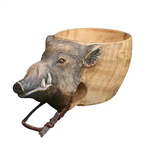 Kuksa fllyiingu handgeschnitzter Holzbecher guksi Tierkopfbecher