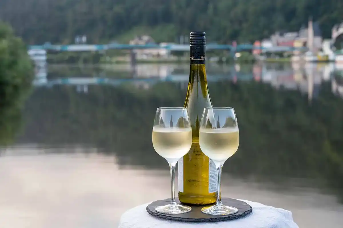 Tasting Of White Quality Riesling Wine Served On Outdoor Terrace Tasting Of White Quality Riesling Wine Served On Outdoor Terrace