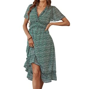 Boho-Kleid Acramy Damen V-Ausschnitt Sommerkleid Kurzarm