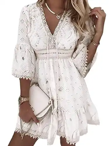 Boho-Kleid Minetom Spitzen Sommerkleid mit Spaghettiträgern