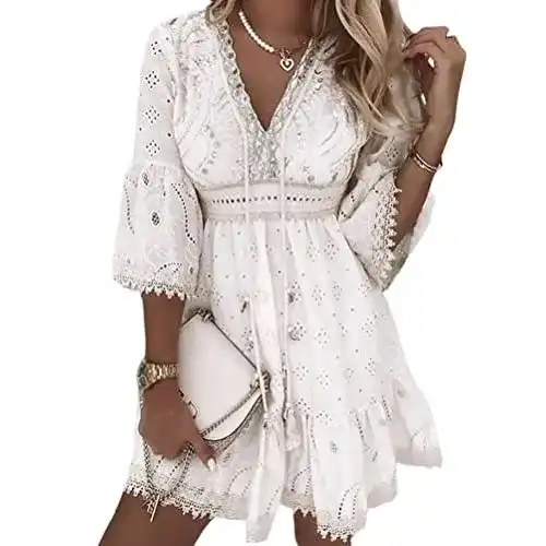Boho-Kleid Minetom Spitzen Sommerkleid mit Spaghettiträgern