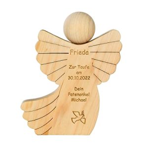 Engel aus Holz SNEG mit Gravur Persönliches Geschenk für Taufe