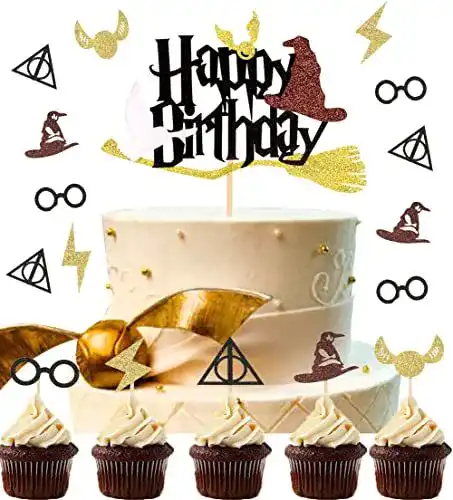 Harry-Potter-Tortendeko MQIAN 21Stück Glitter Schwarz Wizard
