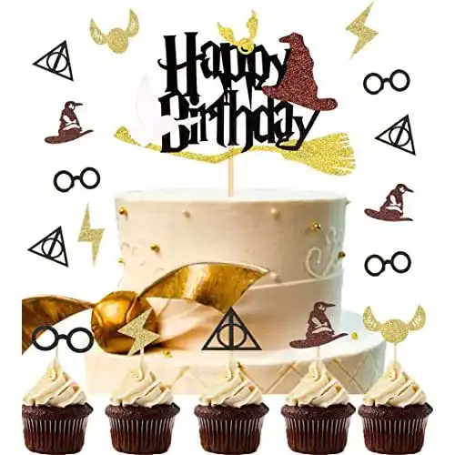 Harry-Potter-Tortendeko MQIAN 21Stück Glitter Schwarz Wizard