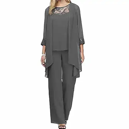 Hosenanzug godoboo Damen 3 Teiliges Set Spitze Chiffon