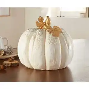 Kürbis-Deko Dekoleidenschaft Deko-Kürbis White weiß + Gold