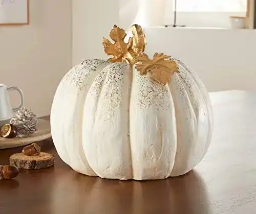 Kürbis-Deko Dekoleidenschaft Deko-Kürbis White weiß + Gold
