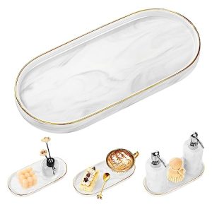 Marmorplatte Luxspire Schmuck Tablett mit Goldrand, Ovales