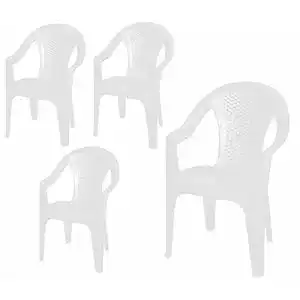 Monoblock-Stuhl LCSA Gartenstuhl Rattan Optik-4er Set weiß