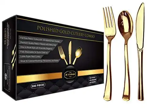 Plastikbesteck JL Prime 300 Gold Kunststoff-Besteck-Set, golden