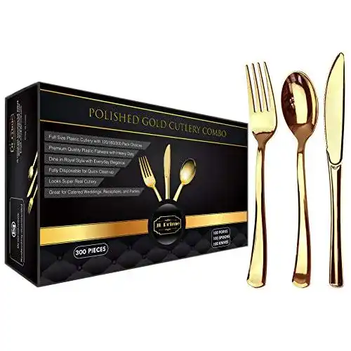 Plastikbesteck JL Prime 300 Gold Kunststoff-Besteck-Set, golden