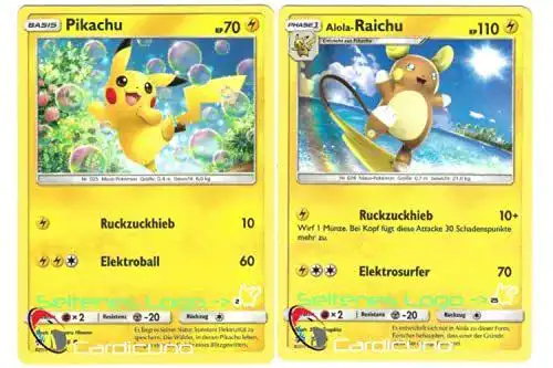Pokémon-Karten generisch Pikachu & Alola-Raichu Set 19/68