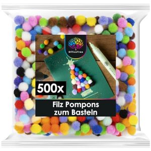 Pompons OfficeTree 500 Bunte zum Basteln 10mm – Filzkugeln