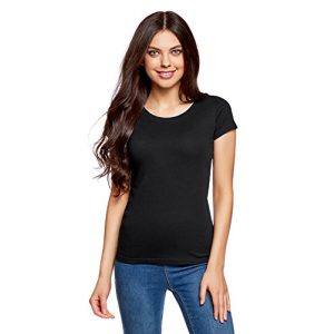 Schwarzes T-Shirt oodji Ultra Damen T-Shirt Basic aus Baumwolle