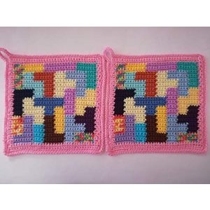 Topflappen gehäkelt Storchenlädchen 1 Paar Topflappen Tetris