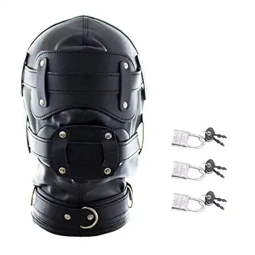 Latex-Maske Roluck Bondage Maske mit Dildo Mund Gag 3 Schloss