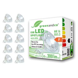 MR16-LED greenandco 10x MR16 GU5.3 LED Spot, 3W 300 lm 38°