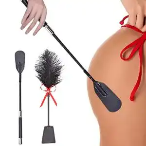 Peitsche BDSMAGE 35cm Reit Erotik Leder mit Feder Tickler Paddel