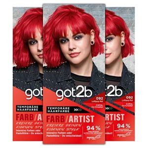 Rote Haarfarbe Got2B Farb/Artist 092 Lollipop Rot Stufe 2, 3 x