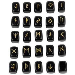 Runensteine KYEYGWO Obsidian Runen Steine Set mit Gravur