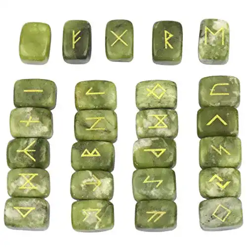 Runensteine mookaitedecor Grüne Jade Runen Steine Set 25 Stück