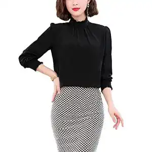 Seidenbluse E-girl Damen Schwarz Hemdbluse Seide Solide
