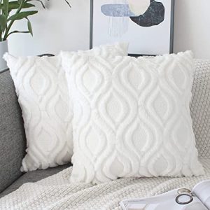 Sofa-Kissen NIULAA 2er Set Wolle Kissenbezug 50×50 cm Weiß