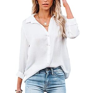 Weiße Blusen NONSAR Damen Bluse V-Ausschnitt Hemden Elegant