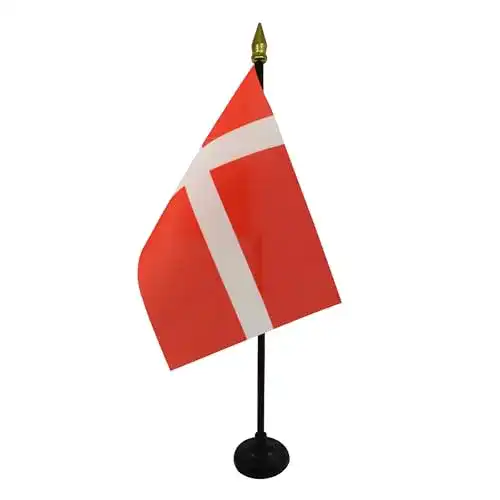 Dänemark-Flagge AZ FLAG TISCHFLAGGE 15x10cm goldene Spitze