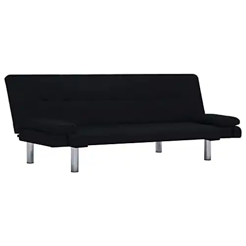Futonsofa vidaXL Schlafsofa mit 2 Kissen, Schwarz, Polyester