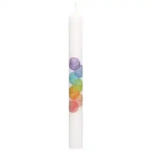 Taufkerze Butzon & Bercker mit Regenbogenfarben u. Aufschrift