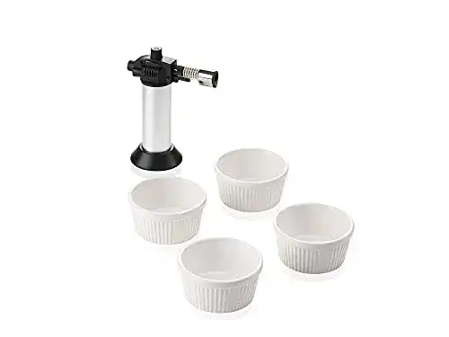 Crème-brûlée-Set Leifheit, 4 Keramikschälchen, inkl. Flambierer