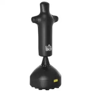 Boxdummy HOMCOM Standboxsack Boxsäule Freistehend Boxtraining Humanoides Design Stahl PU HDPE Schwarz 60 x 64 x 180 cm