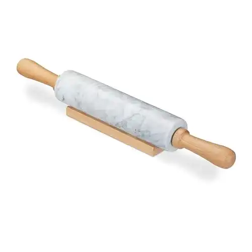 Teigroller Marmor Relaxdays Nudelholz Marmor, Griffe aus Holz