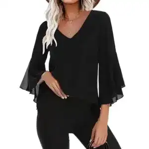 Schwarze Bluse Gyabnw Damen Chiffon Bluse Volantärmeln Tunika