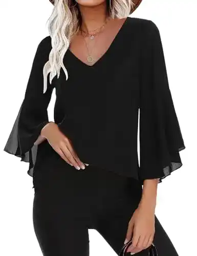 Schwarze Bluse Gyabnw Damen Chiffon Bluse Volantärmeln Tunika
