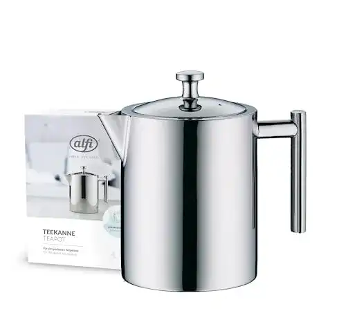 Teekanne Edelstahl alfi mit Teesieb 1,4 l, Vintage Teekannen-Set