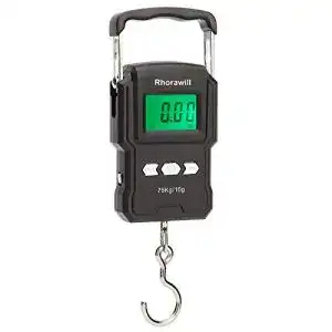Fischwaage Rhorawill Fishing Scale, 165lb / 75kg Hängewaage Gepäckwaage Digitale Kofferwaage n mit Maßband, Tragetasche, Batterien, Beleuchtetes Display, Thermometer für Reisen/Familienleben